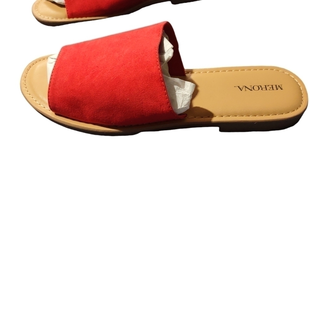 Merona Women's Red Suede Slide Sandals Size 7.5 - Picture 2 of 5